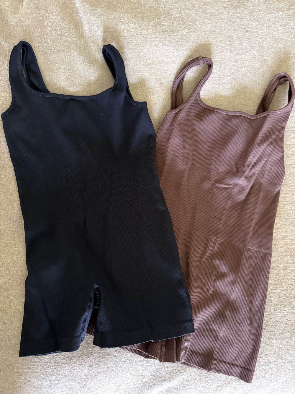 Ribbed Tank Romper Bodysuit Pair - Black & Brown